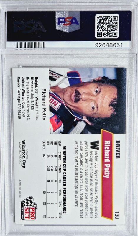 1991 Pro Set #130 Richard Petty Signed Racing Card Autograph PSA 10 Auto GOAT view 2