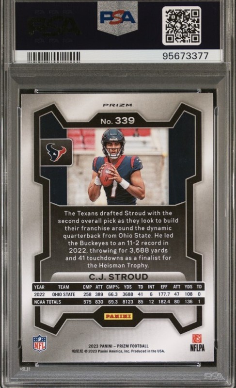 2023 PANINI PRIZM SILVER PRIZM #339 CJ STROUD RC PSA 10 view 2