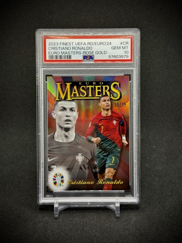 Cristiano Ronaldo 2023 Topps Finest Euro Rose Gold Refractor /75 SP PSA 10