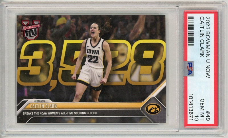 2023 Bowman U Now 49 Caitlin Clark PSA 10 Gem Mint POP 4052 PR 47962 view 1