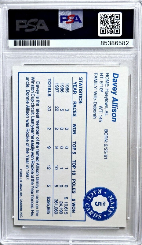 1988 Maxx Racing #5 Davey Allison Signed Rookie Card Autograph RC Auto PSA/DNA view 2