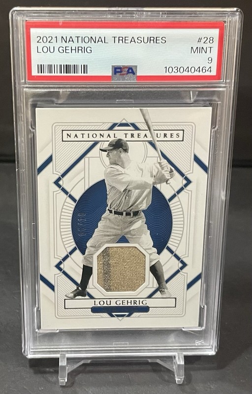2021 National Treasures Lou Gehrig Game Worn Jersey /10 Yankees Pinstripe PSA 9
