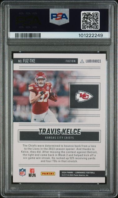 2024 Luminance Travis Kelce FUZION #FUZTKE KC Chiefs PSA 9 MINT view 2
