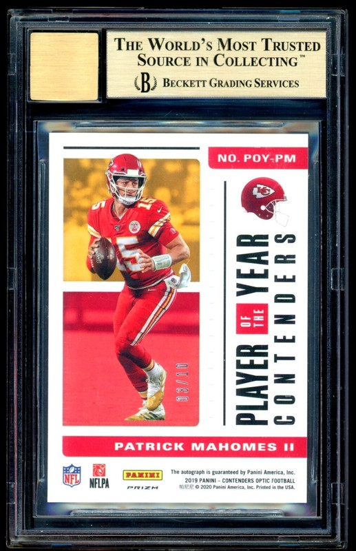 Patrick Mahomes 2018 Panini Contenders Optic POY Gold Prizm Auto 03/10 BGS 9.5 view 2