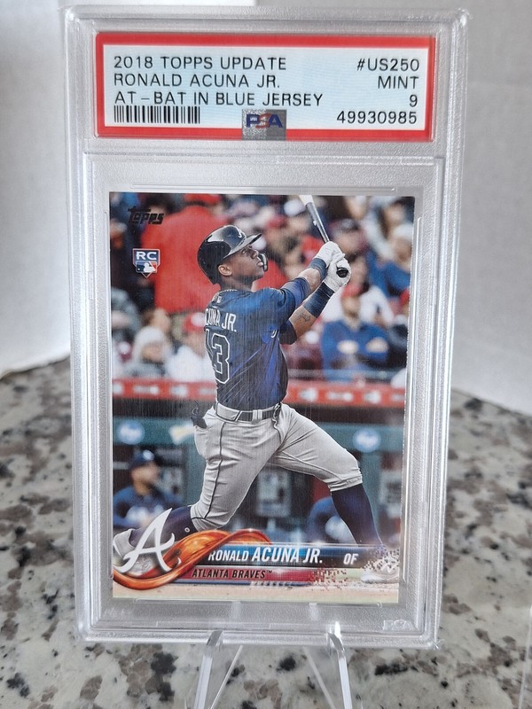 2018 Topps Update Ronald Acuna Jr #US250 Rookie RC At Bat Blue Jersey PSA 9 Mint