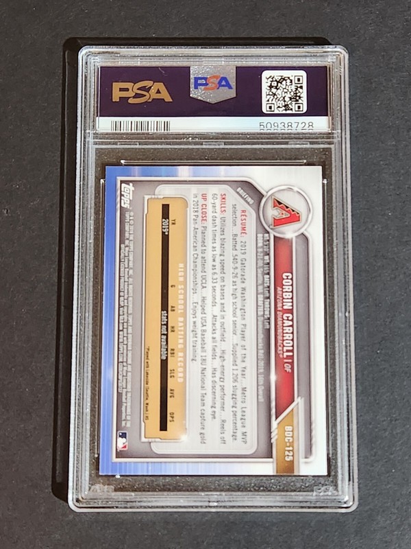 2019 Bowman Chrome 1ST Draft Sapphire Edition Corbin Carroll PSA 10 GEM MT view 2