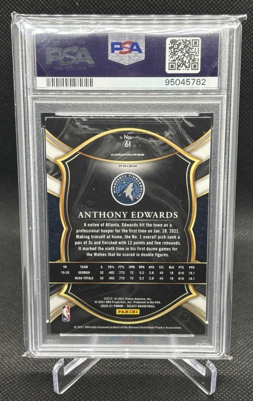 Anthony Edwards 2020 Panini Select #61 Red White And Green Rookie Psa 10 view 2