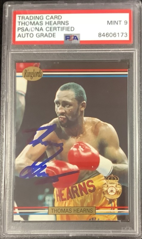 Thomas Hitman Hearns Signed 1991 Ringlords #17 Boxing Card PSA/DNA Auto Gem 9