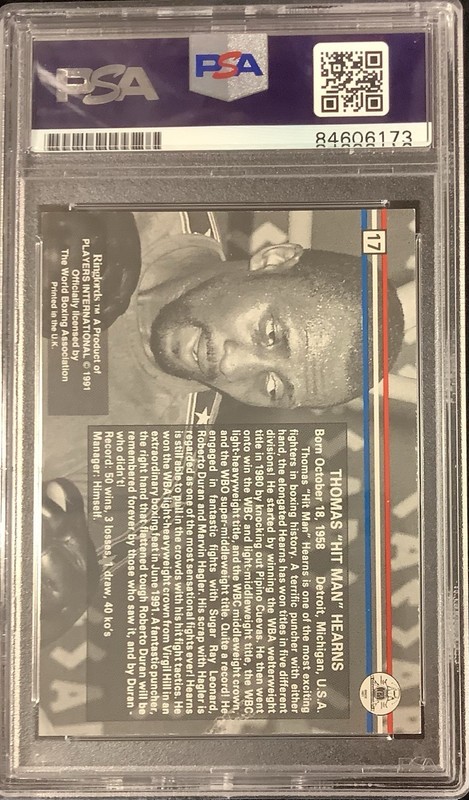 Thomas Hitman Hearns Signed 1991 Ringlords #17 Boxing Card PSA/DNA Auto Gem 9 view 2