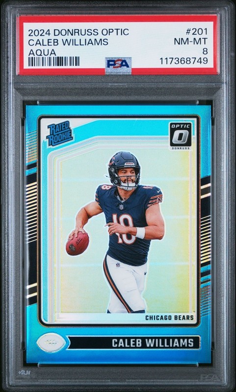 2024 Panini Donruss Optic Caleb Williams Rated Rookie Aqua Prizm /299 PSA 8