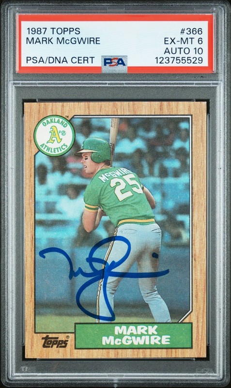 Mark McGwire 1987 Topps Signed Rookie Card #366 PSA 6 Auto 10 Cert # 123755529