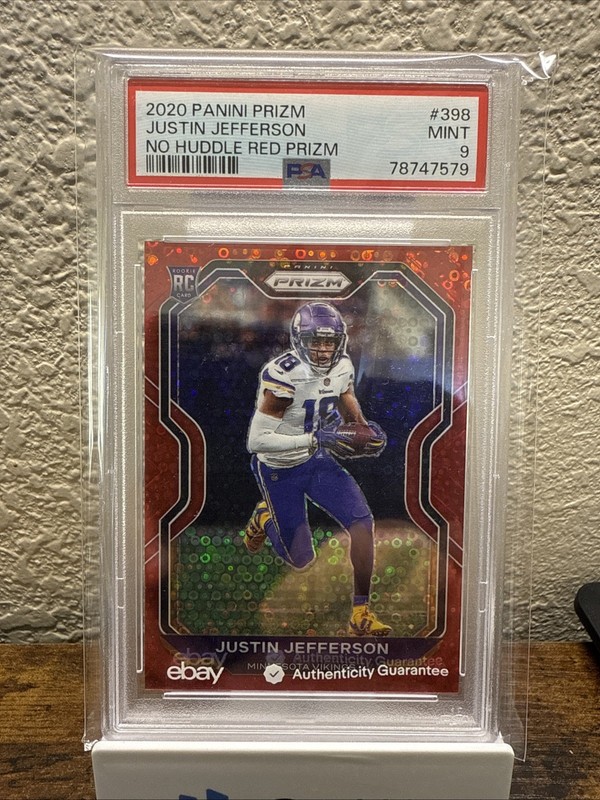 💥2020 Panini Prizm Rookie Justin Jefferson #398 Red No Huddle Prizm /50 PSA 9