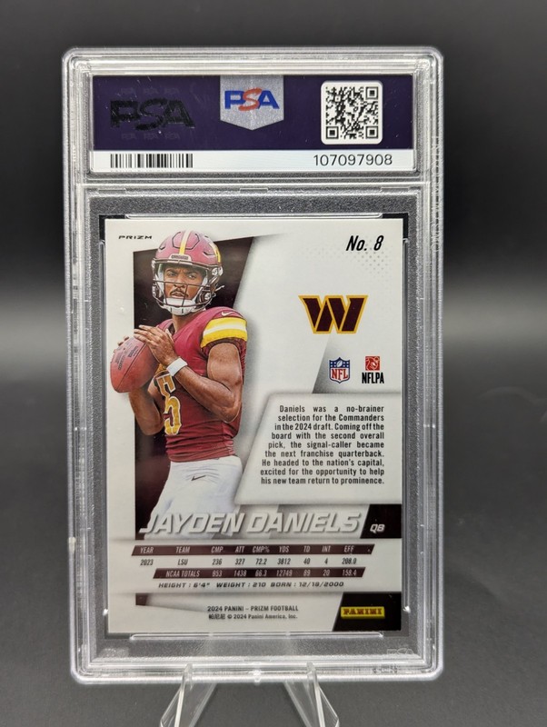 2024 PANINI PRIZM PRIZM FLASHBACK RC NO HUDDLE #8 JAYDEN DANIELS ROOKIE PSA 10 view 2