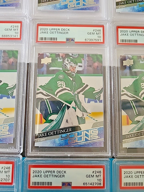 2020-21 Jake Oettinger Upper Deck Young Guns #246 Rookie RC PSA 10 GEM MINT view 2