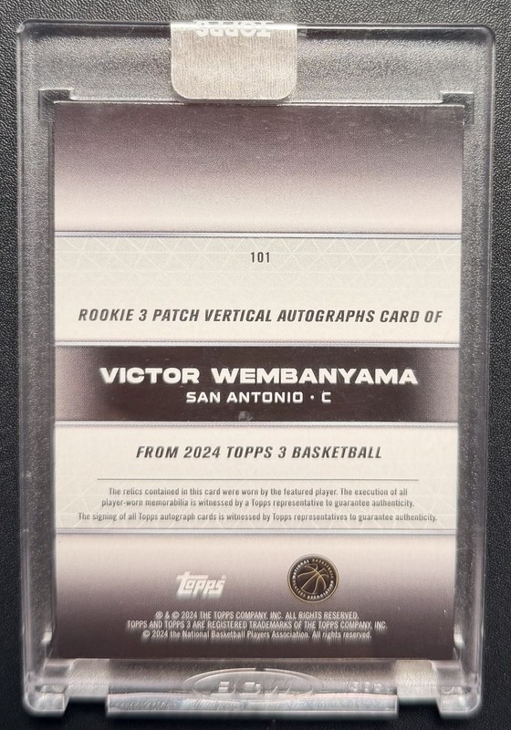 2024 Topps Three Victor Wembanyama Rc Rookie Triple Patch Auto /25 Spurs! view 2