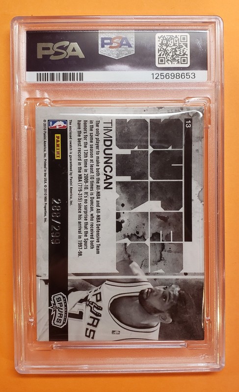 2010 Panini Rookies & Stars Tim Duncan #PATCH /299 Game Worn **Graded PSA 8** view 2
