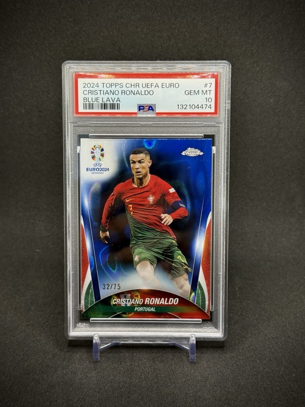 Cristiano Ronaldo 2024 Topps Chrome UEFA Euro Blue Lava Refractor /75 SSP PSA 10