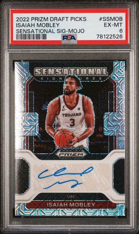 PSA 6 - ISAIAH MOBLEY #d 24/25 Auto - 2022 Prizm DP Sensational Signatures MOJO