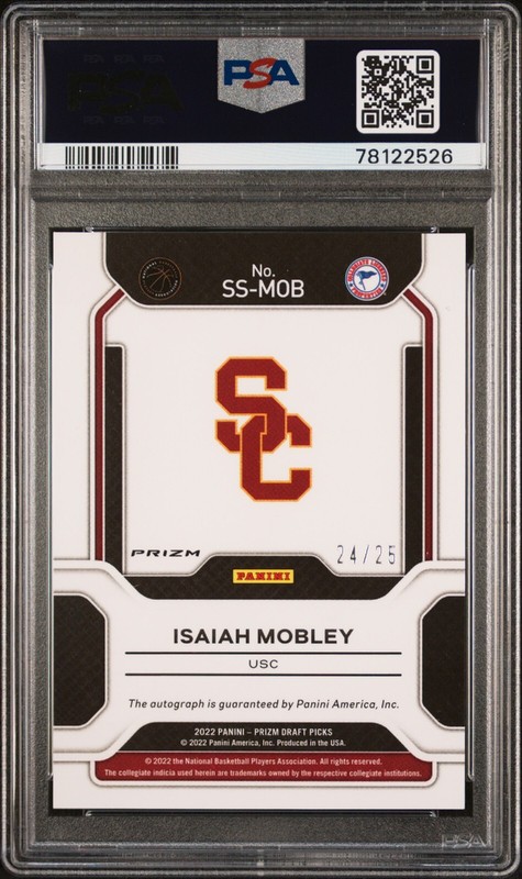 PSA 6 - ISAIAH MOBLEY #d 24/25 Auto - 2022 Prizm DP Sensational Signatures MOJO view 2