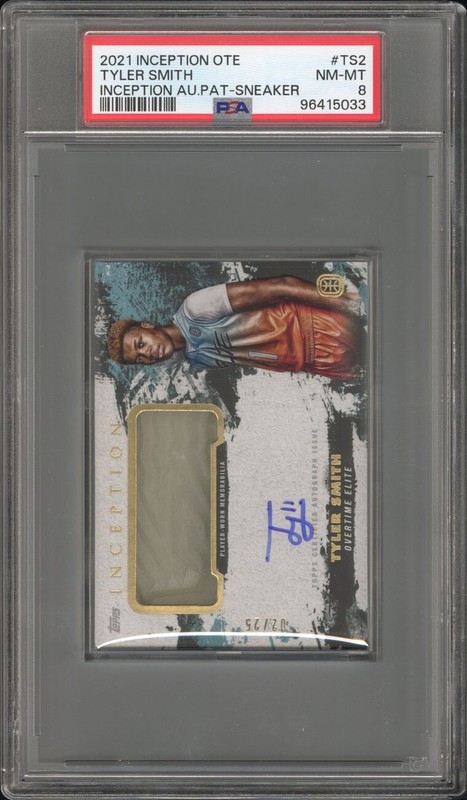 PSA 8 - TYLER SMITH #/25 Auto SNEAKER - 2021 Topps Inception OTE Patch RPA Shoe view 1