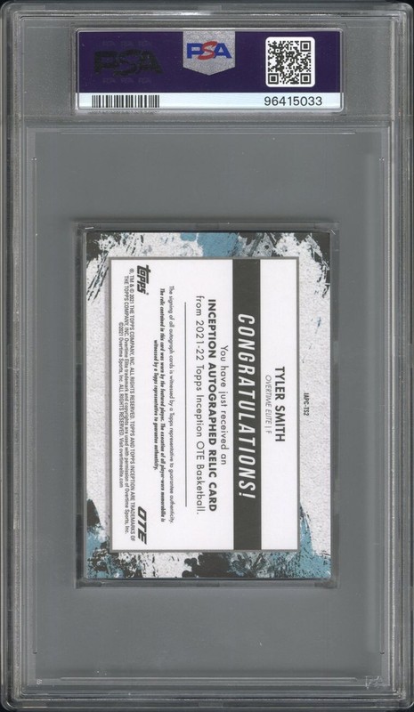 PSA 8 - TYLER SMITH #/25 Auto SNEAKER - 2021 Topps Inception OTE Patch RPA Shoe view 2