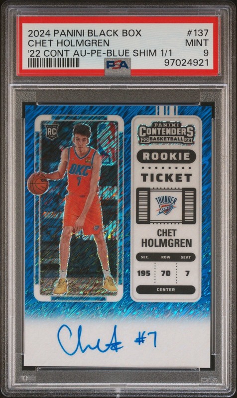 2024 Panini Black Box Chet Holmgren Contenders Blue Shimmer Auto 1/1 PSA 9 OKC