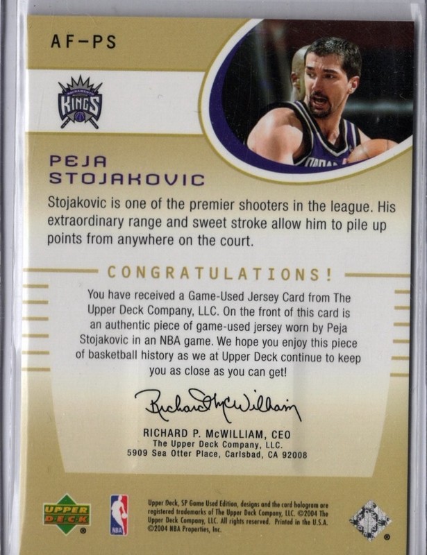 2004-2005 SP Game Used Basketball Peja Stojakovic Kings Game-Used  Jersey Card view 2