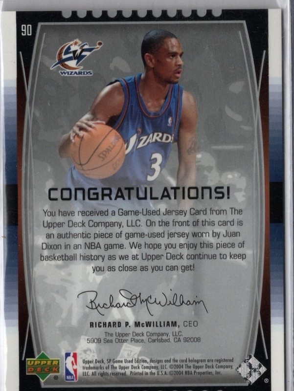 2004-05 SP Game Used Basketball Juan Dixson Wizards  Game-Used  Jersey Card view 2