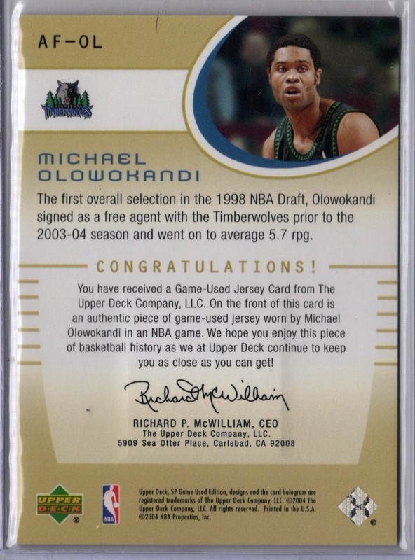 2004-05 SP Game Used Basketball Michael Olowokandi Game-Used  Jersey Card view 2