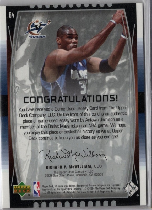 2004-05 SP Game Used Basketball Antwan Jamison Wizards  Game-Used  Jersey Card view 2
