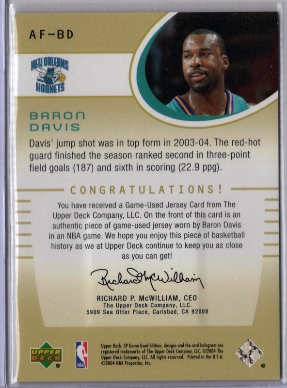 2004-05 SP Game Used Basketball Baron Davis Hornets Game-Used  Jersey Card view 2