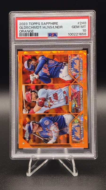 ​2023 Topps Chrome Sapphire Alonso/Goldschmidt/Lindor ORANGE Sapphire /25 PSA 10