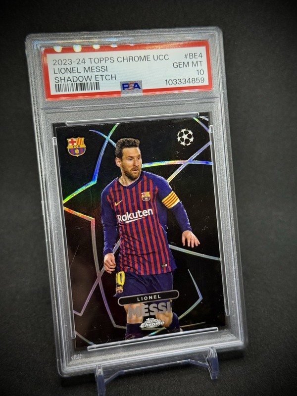 Lionel Messi 2024 Topps Chrome UCC Shadow Etch Case Hit SSP PSA 10 view 2