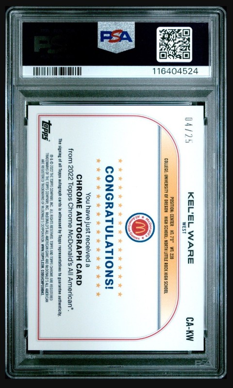 PSA 8 - KEL'EL WARE #/25 Auto 2022 Topps Chrome Mcdonald's ORANGE BASKETBALL REF view 2