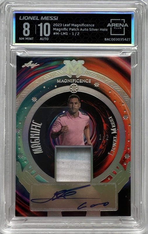 2023 LIONEL MESSI /2 AUTO HOLO “GAME-USED” MAGNIFICENCE ARGENTINA 2-COLOR PATCH!