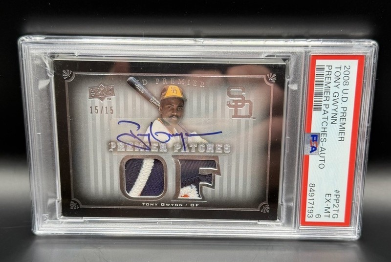 2008 Upper Deck Premiere Game Worn Used Jersey Patch Tony Gwynn Auto 15/15 PSA 6