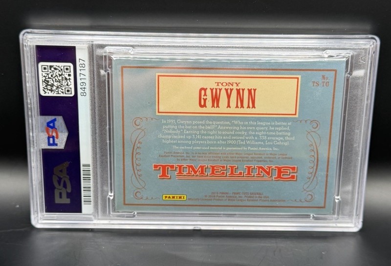 2016 Panini Prime Cuts Tony Gwynn Game Used Worn Patch 4/5 PSA 7 Padres view 2
