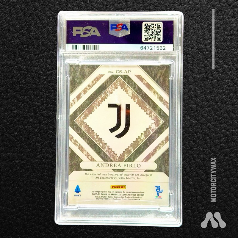 Andrea Pirlo 2020 Chronicles Cornerstones Gold Match Worn Patch Auto 4/10 PSA view 2