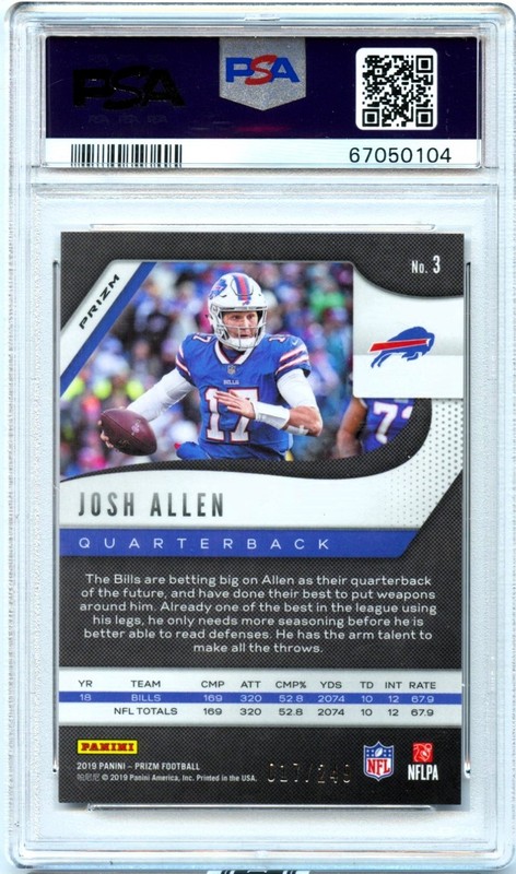 JOSH ALLEN 2019 PANINI PRIZM ORANGE JERSEY # SP 17/249 PSA 10 GEM MINT BILLS view 2