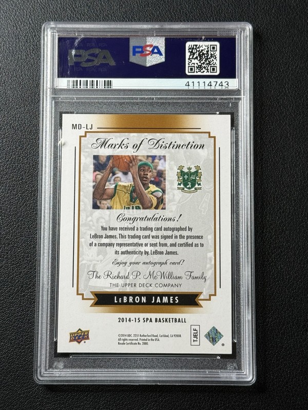 POP 3 LEBRON JAMES PSA 10 2014 UD SP AUTHENTIC MARKS OF DISTINCTION AUTO 11/23 view 2