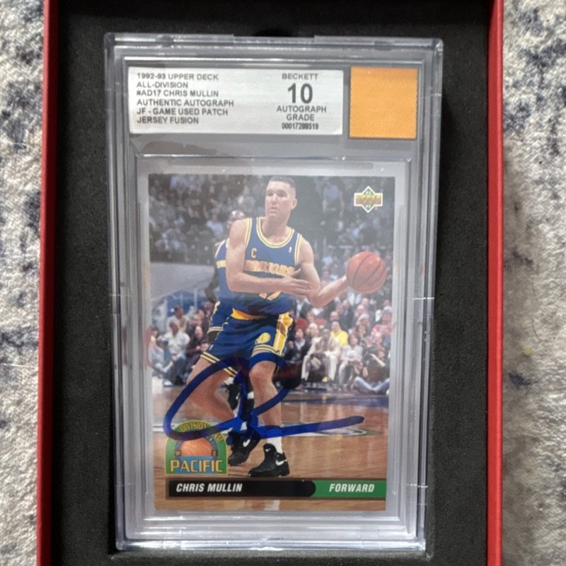 1992-93 Upper Deck Chris Mullin #AD17 Auto Game Used Patch Jersey Fusion BGS 10