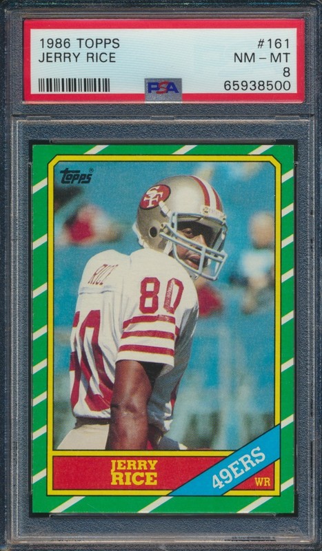 1986 TOPPS FOOTBALL #161 JERRY RICE RC PSA 8 NM-MT HOF ROOKIE