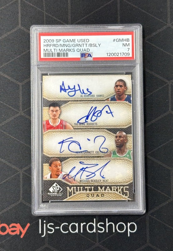 2009 SP Game Used Horford Ming Garnett Beasley Multi Marks Quad Auto 50/50 PSA 7