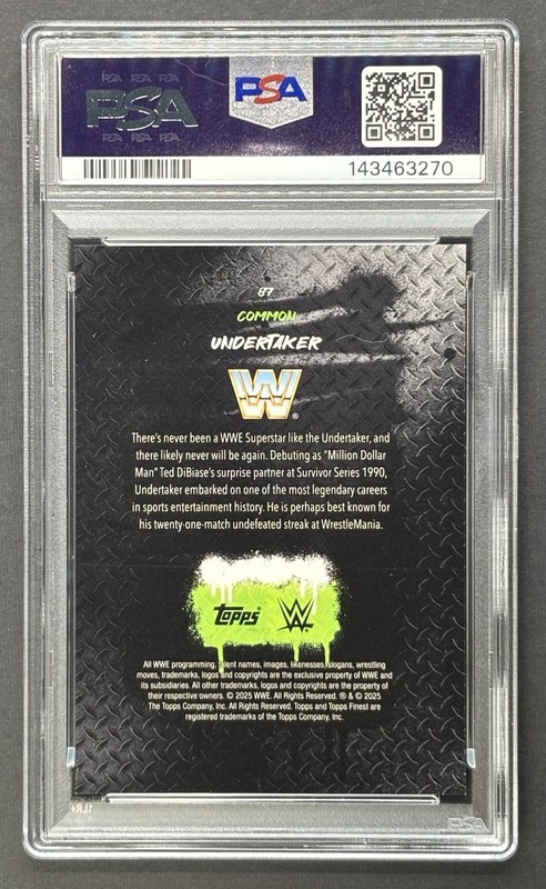 2025 Topps Finest WWE Undertaker Red Black Vapor Refractor /15 - PSA 9 Mint view 2