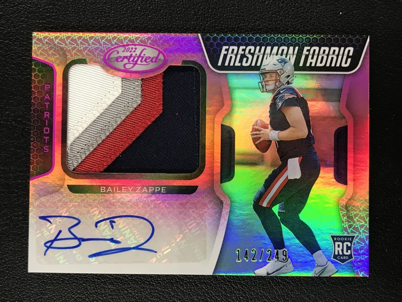 2022 Panini Certified #221 Bailey Zappe Mirror Pink Patch Auto /249 Patriots