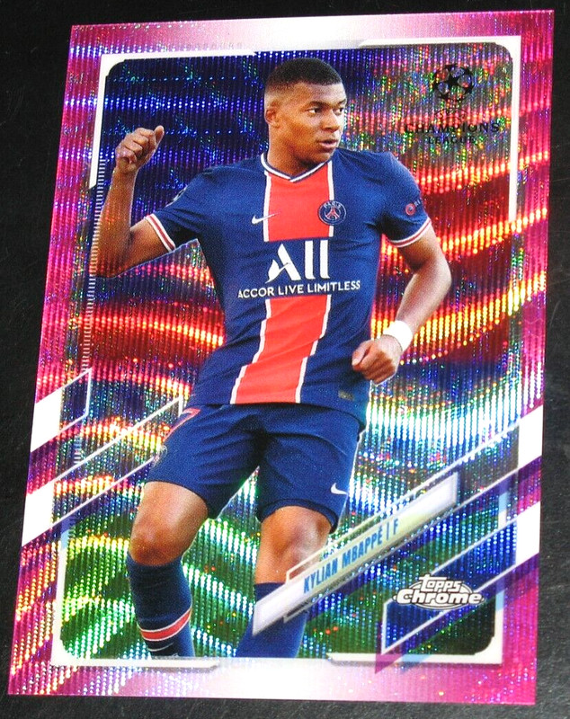 2020-2021 Topps Chrome UCL Kylian Mbappe Pink Wave Refractor #95 PSG