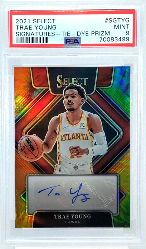 /25 Trae Young AUTO PSA 9 2021-22 Select Autograph TIE-DYE Prizm SP Signatures