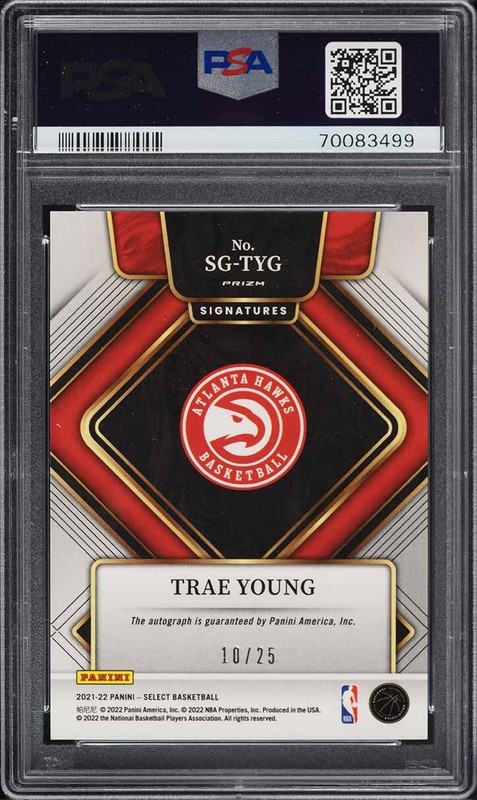 /25 Trae Young AUTO PSA 9 2021-22 Select Autograph TIE-DYE Prizm SP Signatures view 2