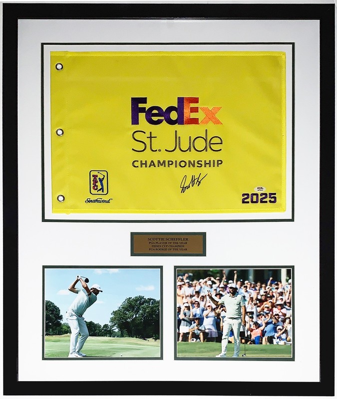 Scottie Scheffler Autographed St Jude Flag PSA DNA COA Framed & Photo 28x32