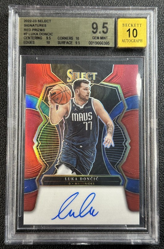 LUKA DONCIC BGS 9.5 .5 away from 10 2022-23 SELECT SIGNATURES AUTO RED PRIZM /75